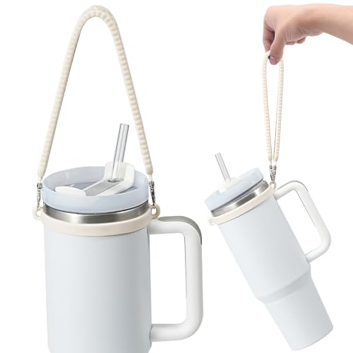 Water Bottle Handle, Silicone Water Bottle Sling, Carrier, Holder with Strap, Fits Most 8-40oz Bottles Stanley Cup Accessories - color: Off-White