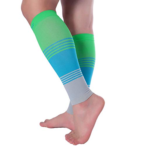 Doc Miller Calf Compression Sleeve 20-30 mmHg for Men & Women, 1 Pair - color: GreenBlueGray, size: Small