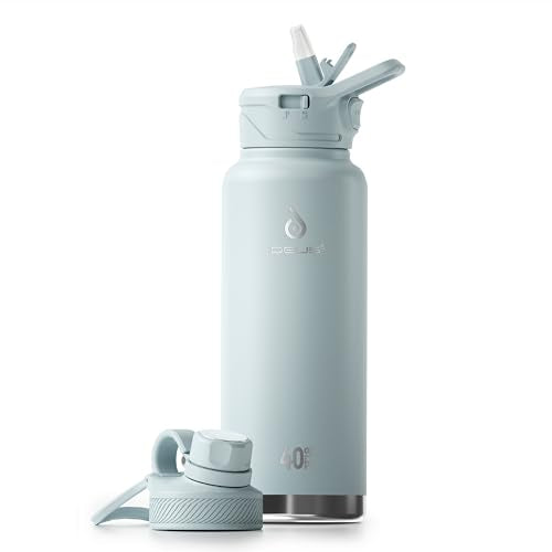 IDEUS 40oz Stainless Insulated Bottle with 2 Leak-Proof Lids, Light Blue - color: Light Blue, size: 40 Ounces