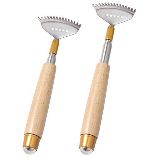 2Pcs Back Scratchers for Adults, Extended to 20 & 24 Inches - color: Natural Wood-2pack