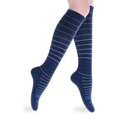 SocksLane Cotton Compression Socks, 15–20 mmHg Graduated Support, Knee-High Medical Compression (Indigo Stripes S/M) - color: Indigo Stripes, size: Small/Medium (1 Pair)