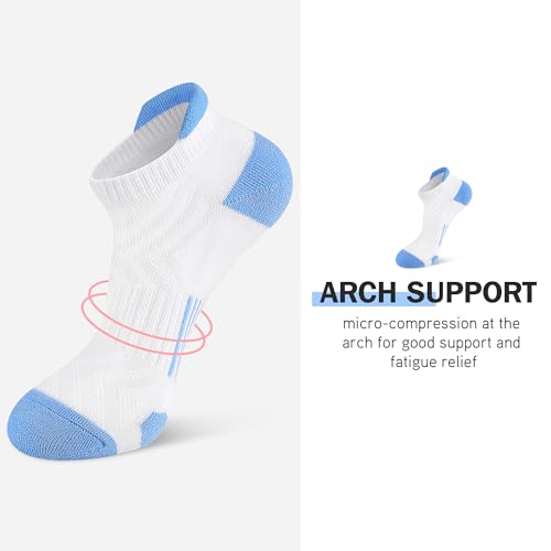 Felicigeely Athletic Running Ankle Socks Cushioned Low Cut Men Women 6 Pack - color: White+color, size: 6-9