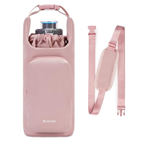 Ceneda Water Bottle Carrier Bag with Phone Pocket 32oz 40oz Tumbler Insulated Water Bottle Holder with Adjustable Shoulder Strap Carrier Sling Bag (Pink) - color: Pink