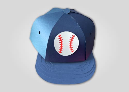 Baseball Cap Gift Box Cardstock Pieces (2 Sets) - Blue Baseball Hat Treat Box Pieces, DIY Craft Kit Gift Idea, 6”x7.5”x4”, Assembly Required