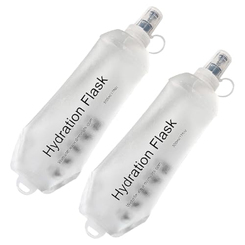 AXEN Soft Flask TPU Foldable Running Hydration Flask, Soft Collapsible Water Bottle for Hydration Pack Cycling Marathon Running Hiking - color: Clear Pack of 2-500ml