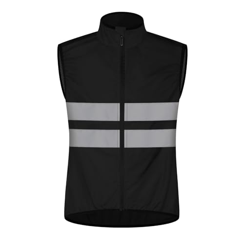 Cycling Vest for Men, Reflective High Visibility Bike Vest, Lightweight Packable Gilet, Full Zip Sleeveless Pocket - color: Black, size: Large