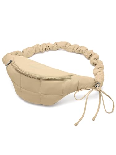 WESTBRONCO Puffer Fanny Packs for Women Small Crossbody Sling Bag, Nylon Quilted Belt Bag for Travel Hiking Running Waist Bag with Adjustable Strap - color: 202-Khaki