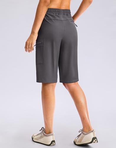 Viodia 13'' Women's Hiking Cargo Shorts Knee Length with Zipper Pockets - color: Dark Grey, size: XX-Large