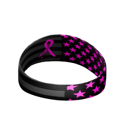 40+ Designs! Unisex Headband/Sweatband. Best for Sports, Fitness, Working Out, Yoga. Tapered Design - color: Breast Cancer USA Flag