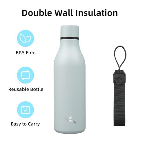 Konokyo 18 oz Insulated Stainless Steel Metal Water Bottle with Strap - color: Foggy Blue, size: 18 Ounces