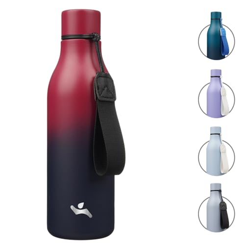 Konokyo 18 oz Insulated Stainless Steel Metal Water Bottle with Strap - color: Rosy Red, size: 18 Ounces