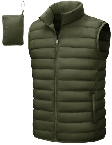 TACVASEN Men's Lightweight Packable Puffer Winter Warm Vests Outerwear - color: Army Green, size: Medium