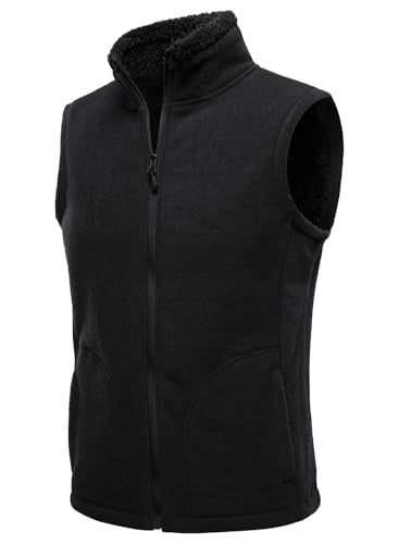 HOOD CREW Mens Fleece Vest with Zipper Pockets - color: Black, size: XX-Large