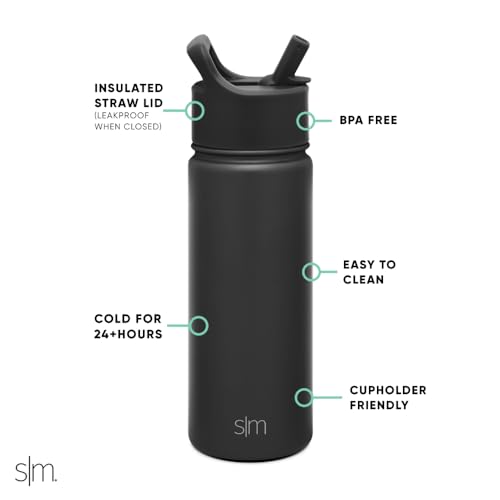 Simple Modern Insulated Water Bottle with Straw | 18oz | Black - color: Midnight Black (Pack of 1), style: 18oz