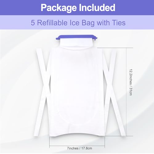 Pallesen Refillable Ice Bags with Clamp Closure – Easy-Filling Hospital Ice Pack with Soft Outer Cover, Leak-Resistant Inner Layer, Ideal for Pain Relief (5, White, Large)