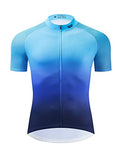 Lo.gas Cycling Jersey Men Short/Long Sleeve Bike Biking Shirts Full Zip with Pockets Road Bicycle Clothes - color: 01 Gradient Blue, size: X-Large
