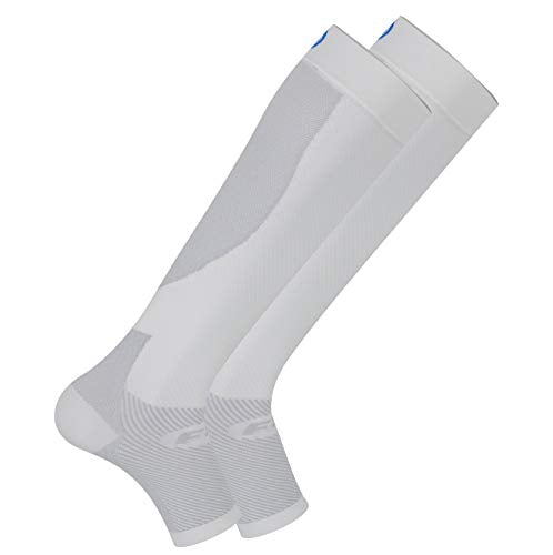 OS1st FS6+ Performance Foot/Calf Sleeves for Plantar Fasciitis pain relief, heel pain, shin splints and arch support (White, Small) - color: White