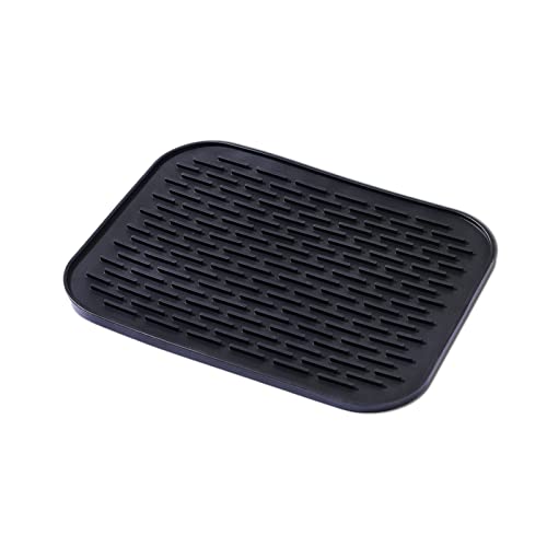 Small Dish Drying Mat, Silicone Dish Mats for Kitchen Countertop, 11.5"x9.1", for Rack Over the Sink, Pots, Pans, Glassware, Silverware, Stemware, Car Center Cap, Dishwasher safe, Reusable - color: M (11.5" x 9.1") Black
