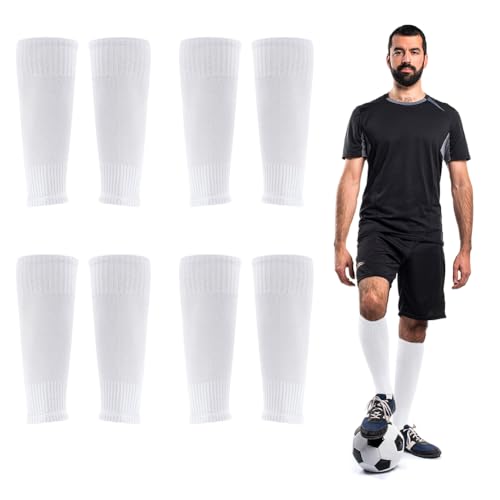 4 Pairs Leg Sleeves for Soccer, Shin Guard Sleeves Accompany Grip Socks, Youth Adults - color: White