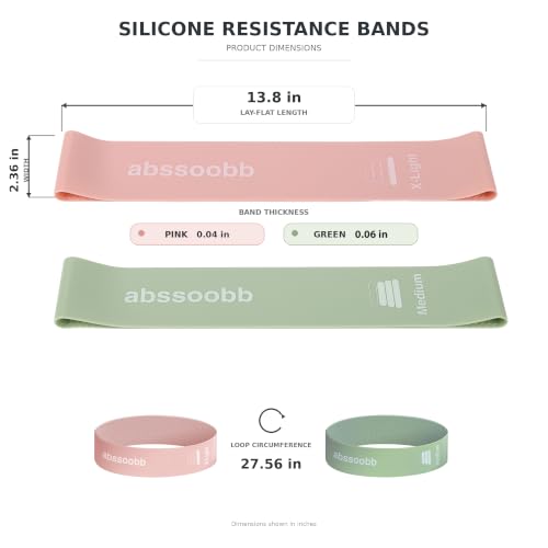 Silicone Resistance Bands, Wide Non-Slip Exercise Loop Bands - color: Green, Pink