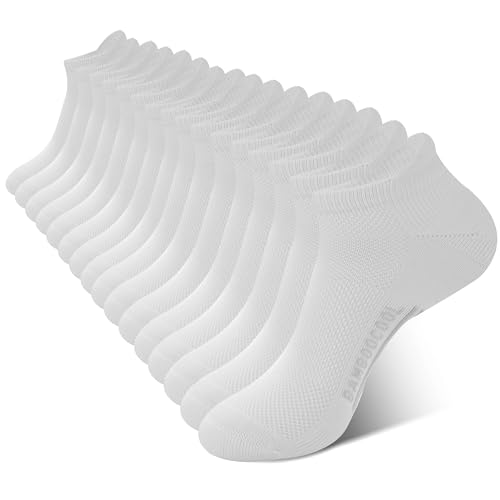 BAMBOO COOL Mens Athletic Ankle Socks Moisture Wicking Cushioned 8 Pack - color: 8 Pairs White, size: Large