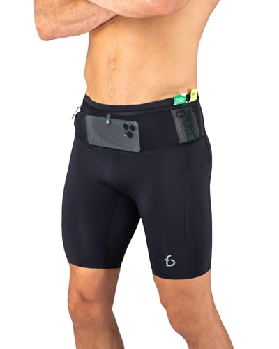 FlipBelt Men's Running Compression Shorts with Built-in Running Belt - color: Ouray Black, size: Small