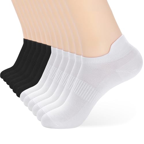 ATBITER Ankle Socks Women&Men 6-12Pairs Thin Low Cut No Show Socks With Tab - color: 12 Pairs 6white+6black, size: 5-7