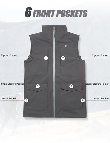 Little Donkey Andy Men's Lightweight Quick Dry Vest Windproof Sleeveless Jacket with 11 Pockets for Travel Fishing Hiking - color: Dark Grey, size: XX-Large