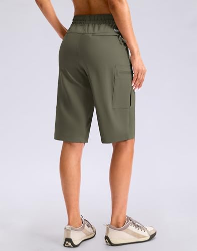 Viodia 13'' Women's Hiking Cargo Shorts Knee Length with Zipper Pockets - color: Grey Green, size: X-Large