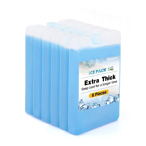TOPOKO Ice Packs for Lunch Bags, Coolers & Freezers – 6 Pack Reusable Ice Packs, Slim, Leak-Proof, Long-Lasting Cold, Quick Freeze for Picnic, Camping, Beach, Hiking & Outdoor Sports