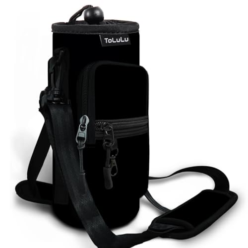 ToLuLu 25/32/40oz Water Bottle Carrier Bag Pocket,Insulated Neoprene Adjustable Shoulder Strap Water Bottle Pouch Case, Crossbody Water Bottle Holder Sling Sleeve for Men Women Adults - color: Black, size: 25 OZ