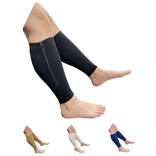 HealthyNees Seniors Care Footless 20-30 mmHg Compression Shin Calf Leg Men Women 1 Pair Zipper Sleeves (Black, Large-X-Large) - color: Black, size: Large-X-Large