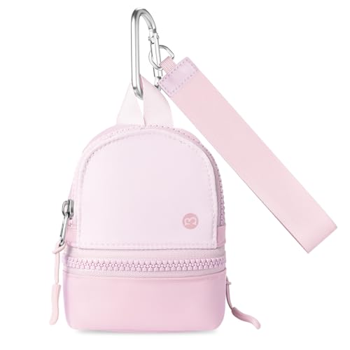 Babysun Mini Backpack Keychain Wristlet Pouch Small Change Coin Purse Cute Zipper Wallet With 3 RFID Card Slots For Women/Men Airpods Cosmetics - color: Baby Pink