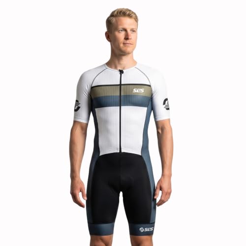 SLS3 Triathlon Suits Mens - Elite Aero Sleeved Trisuit for Swim Bike Run - color: Osaka White, size: Small