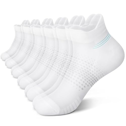 PAPLUS Ankle Compression Socks for Women, 6 Pairs Cushioned Running Socks - color: White（6 Pairs）, size: Small-Medium