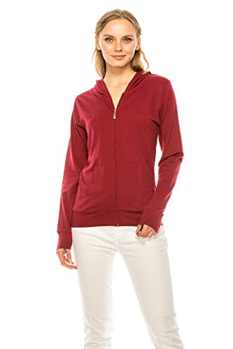 Eevee Women's Full Zip Hoodie - Lightweight Jacket Active Sweater Hooded Sweatshirt Slim Fitting Yoga Activewear - color: Burgundy, size: Large