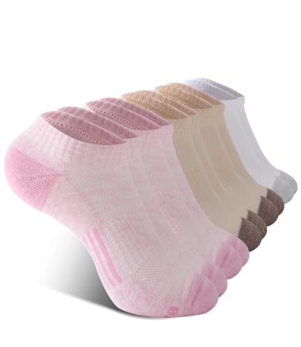 BAMBOO COOL Athletic Ankle Socks Womens Moisture-Wicking 5/6 Pairs - color: White*1,khaki*2,pink*2, size: Medium