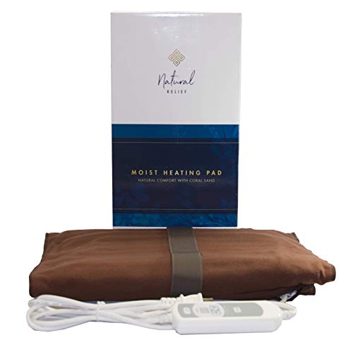 Natural Relief Extra Large Digital Moist Heating Pad with Coral Sand - Automatic Moist Heat - Auto Shut Off - Strap - Negative Ion (27"x14")