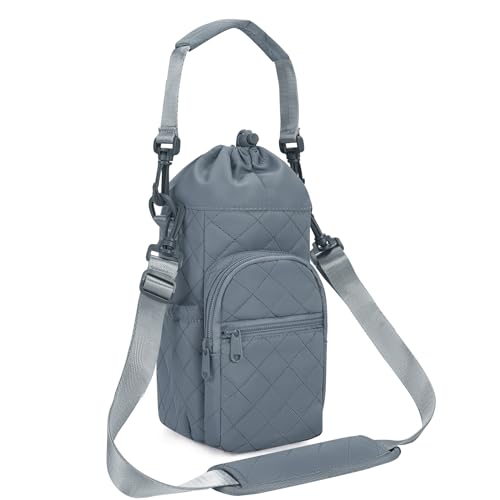 sportsnew 40oz Insulated Crossbody Water Bottle Sling Bag w/Phone Pocket - color: Quilt Blue
