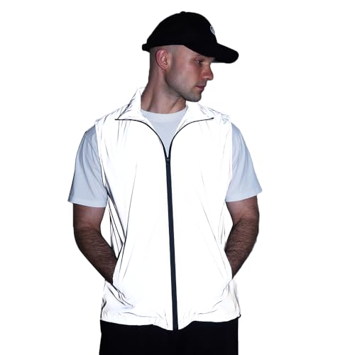 Men's Four Seasons Can Be Used for Outdoor Night Running, Cycling, Night Shiny Vest Couple Sleeveless Jacket - size: Large