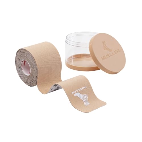 Mueller Sports Medicine Typhoon Kinesiology Therapeutic Tape, Quality Athletic Tape, Latex Free, 20 Pre-Cut I-Strips, 2" x 9.75" Each Strip - color: Beige, style: Elite