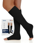 Compression Socks For Women Men,Open Toe Knee High 20-30mmHg - color: Black, size: X-Large