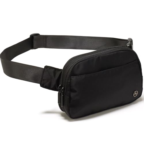Pander Nylon Fanny Pack Belt Bag for Women with 5 Zipper Pockets - color: Black Onyx