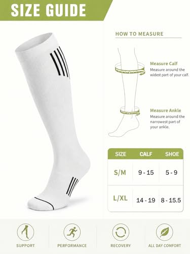 4-Pack 15-20 mmHg Athletic Compression Socks - color: White, size: Small-Medium