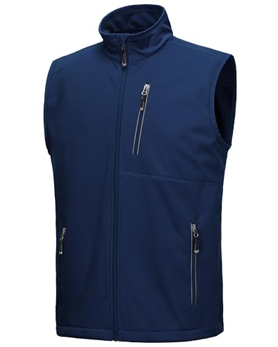 33,000ft Men's Windproof Lightweight Golf Vest Outerwear Sleeveless Jacket - color: Deep Blue, size: Medium