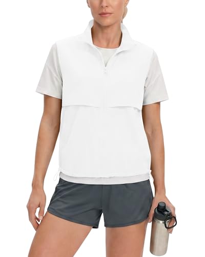 Locachy Women's Lightweight Running Vest Stand Collar Zip Up Summer Waistcoat Sleeveless Jacket for Golf Hiking Travel - color: White, size: Large