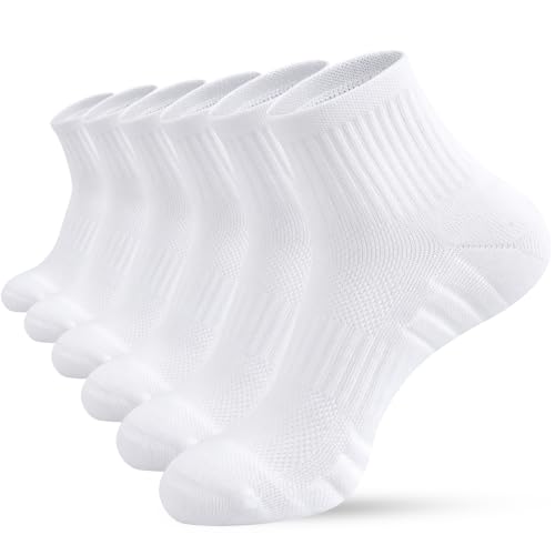 Men's Cushioned Ankle Socks, Athletic Running Gym Socks 6 Pairs - color: 6 Pairs Pure White, size: 10-13