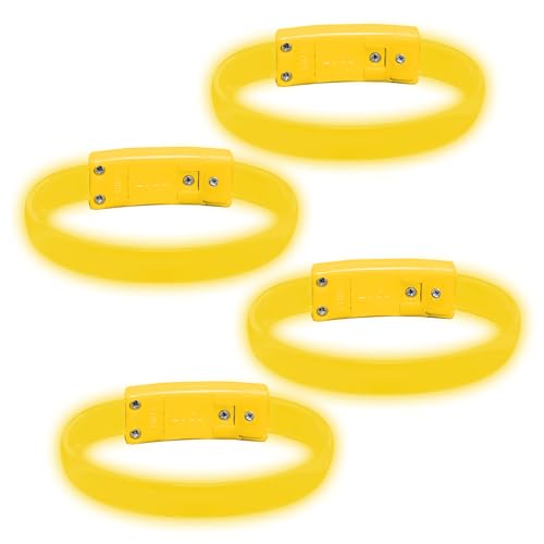 4 Magic Band Pack | Glow in The Dark | Flashing Light up for Concerts | Running Lights for Runners | Glow in The Dark Bracelets | Led Bracelet - color: Yellow