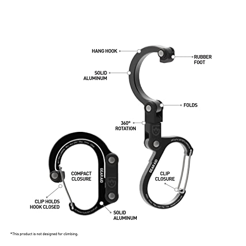 GEAR AID HEROCLIP Small Carabiner Gear Clip with 360° Swivel Hook - color: Black & Blue, size: 1 Carabiner