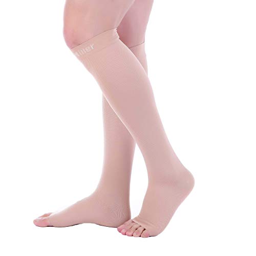 Doc Miller Open Toe Compression Socks, 20-30 mmHg, Knee High, Men & Women - color: Skin/Nude, size: Small